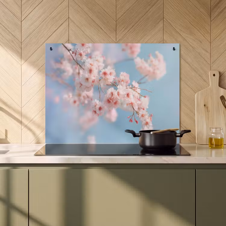 Inductie beschermer en spatscherm (2in1) - Takken - Bloesems - Roze — 2