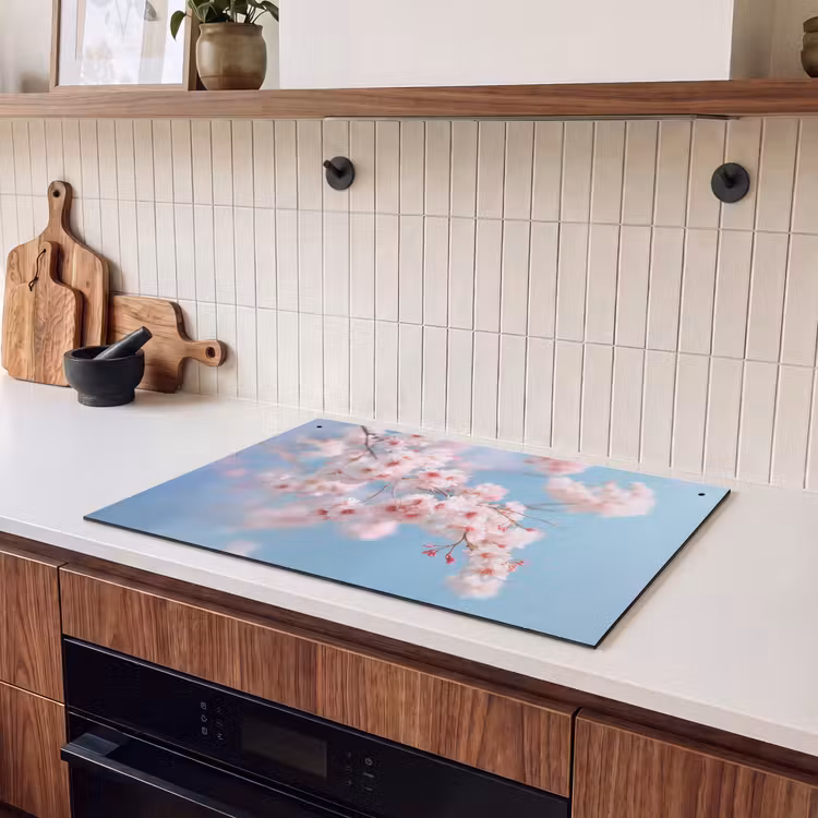 Inductie beschermer en spatscherm (2in1) - Takken - Bloesems - Roze — 3