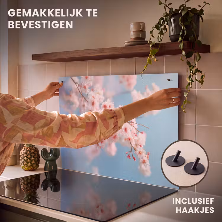 Inductie beschermer en spatscherm (2in1) - Takken - Bloesems - Roze — 7