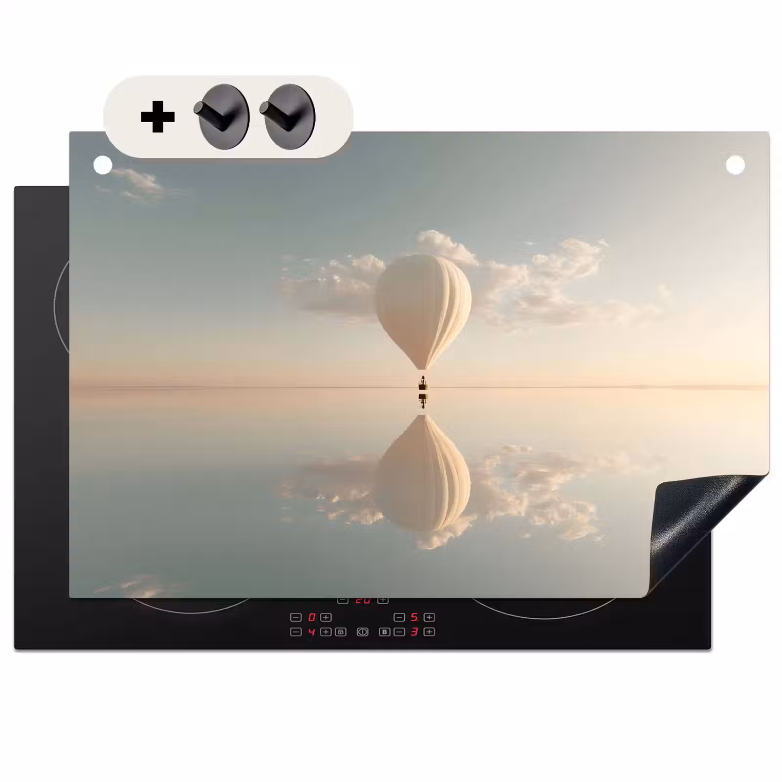 Inductie beschermer en spatscherm (2in1) - Luchtballon - Wolken - Water - Blauw — 1