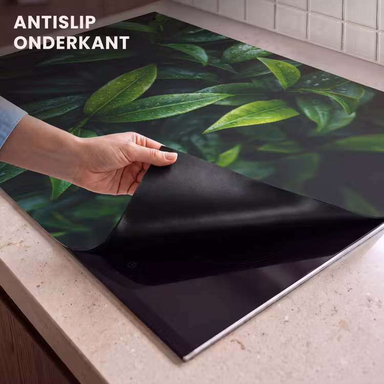 Inductie beschermer en spatscherm (2in1) - Bladeren - Regendruppels - Licht - Groen — 4