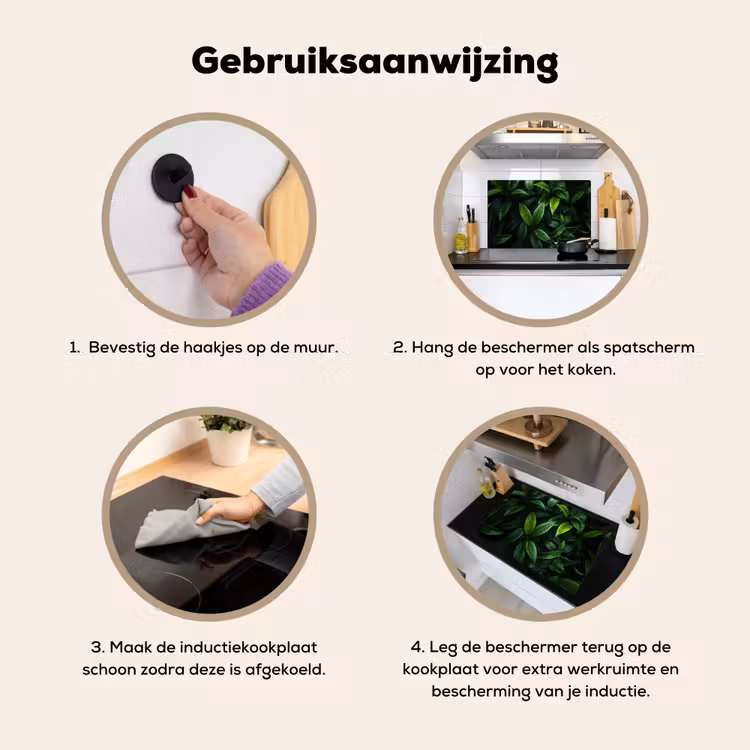 Inductie beschermer en spatscherm (2in1) - Bladeren - Regendruppels - Licht - Groen — 6