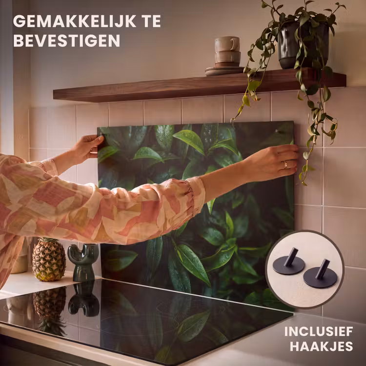 Inductie beschermer en spatscherm (2in1) - Bladeren - Regendruppels - Licht - Groen — 7