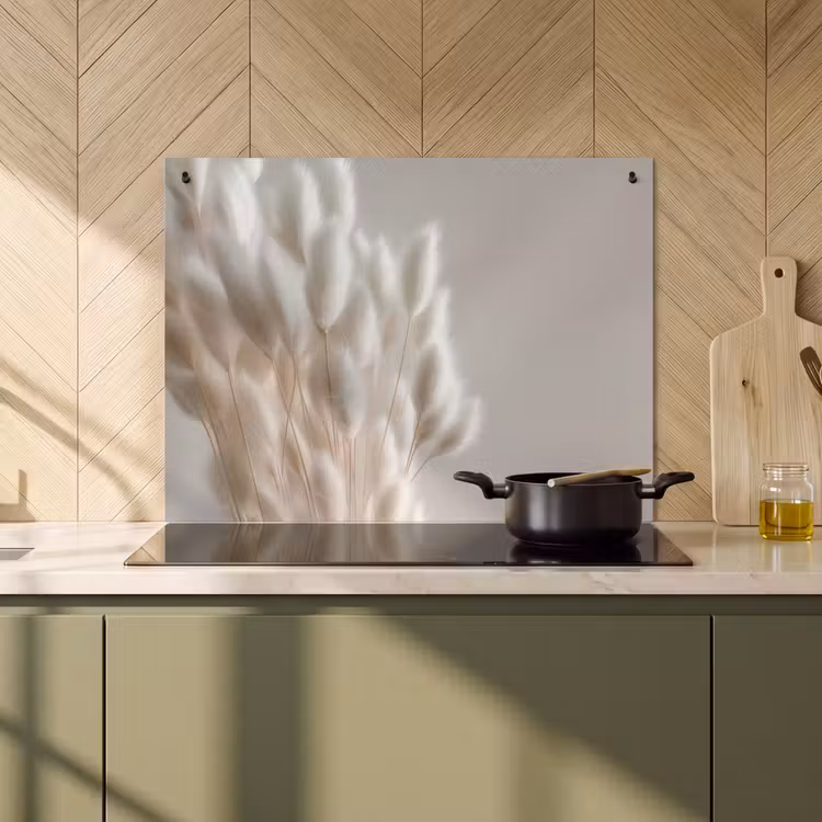 Inductie beschermer en spatscherm (2in1) - Pluimen - Beige - Minimalistisch — 2