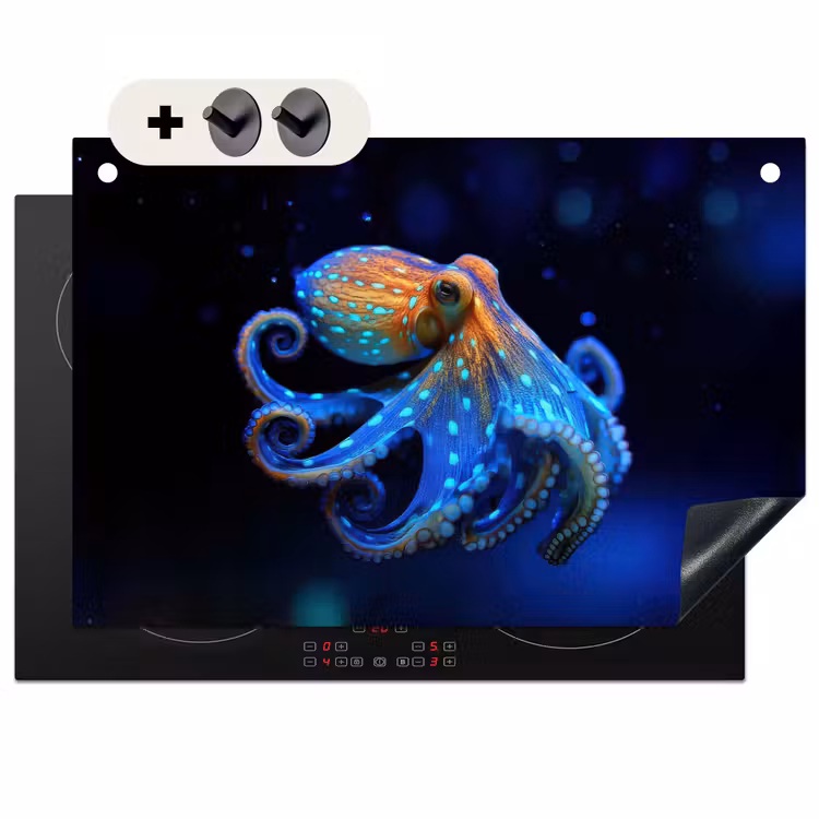 Inductie beschermer en spatscherm (2in1) - Octopus - Stippen - Blauw - Zee — 1