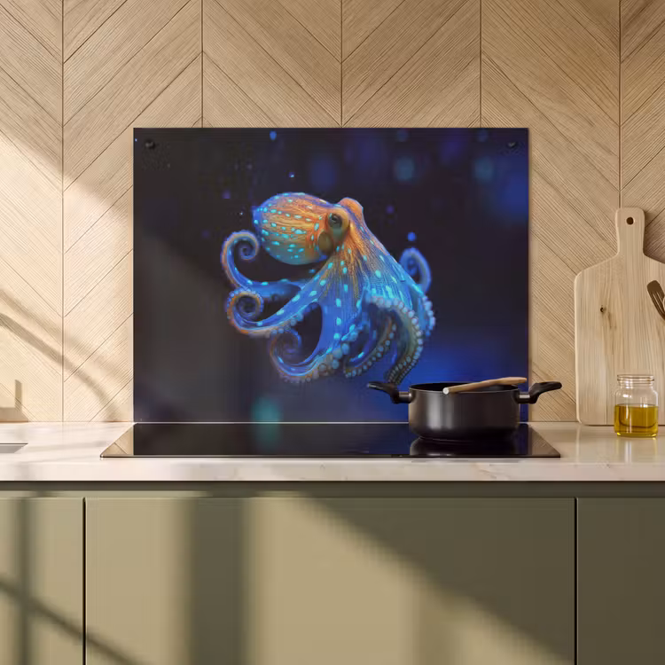 Inductie beschermer en spatscherm (2in1) - Octopus - Stippen - Blauw - Zee — 2
