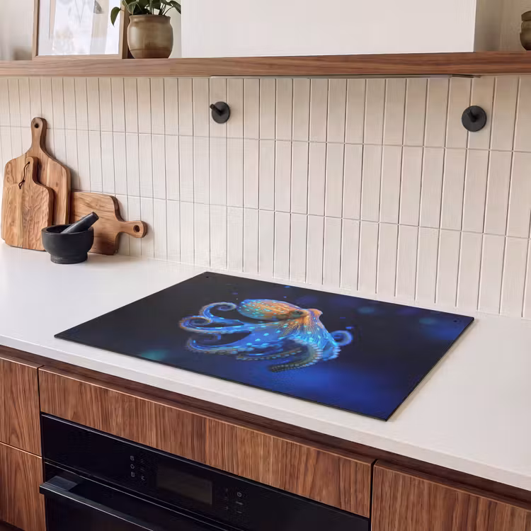 Inductie beschermer en spatscherm (2in1) - Octopus - Stippen - Blauw - Zee — 3