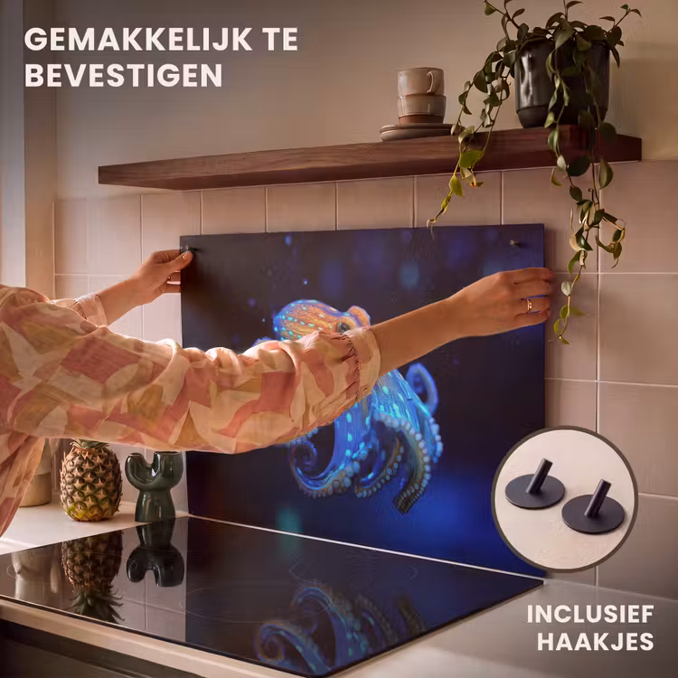 Inductie beschermer en spatscherm (2in1) - Octopus - Stippen - Blauw - Zee — 7