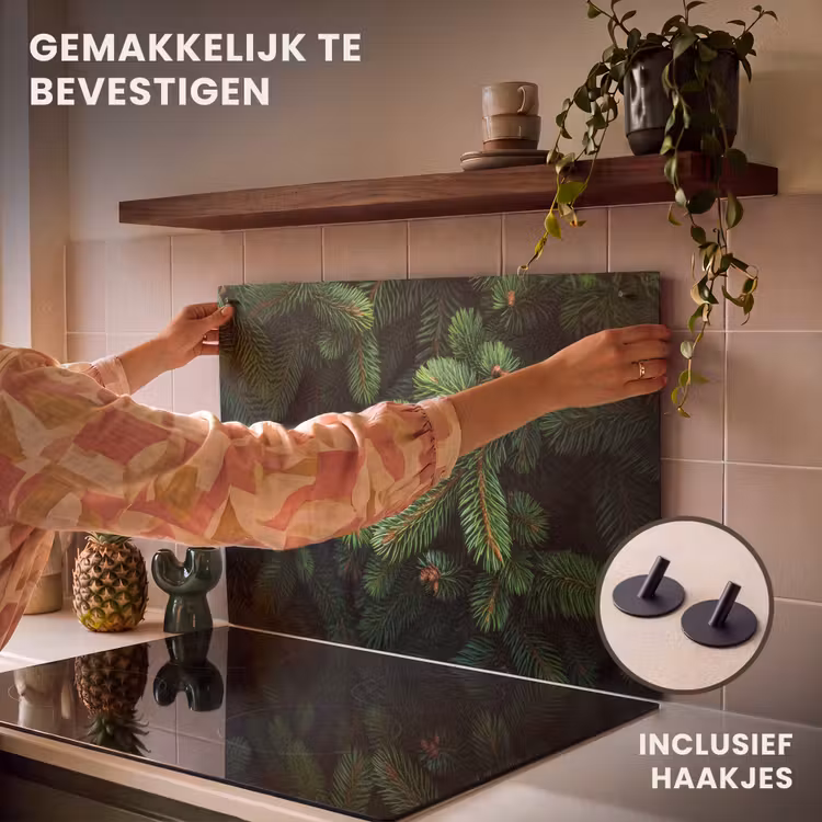 Inductie beschermer en spatscherm (2in1) - Sparrentakken - Knoppen - Naalden - Groen — 7