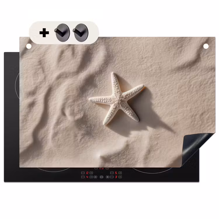 Inductie beschermer en spatscherm (2in1) - Strand - Zeester - Zand - Beige — 1