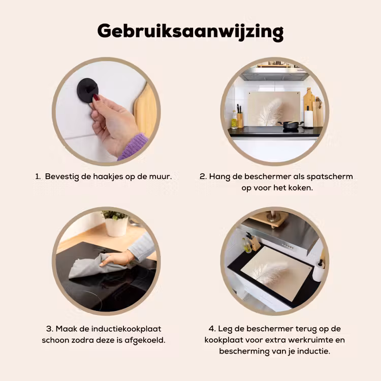 Inductie beschermer en spatscherm (2in1) - Veer - Minimalistisch - Roze — 6