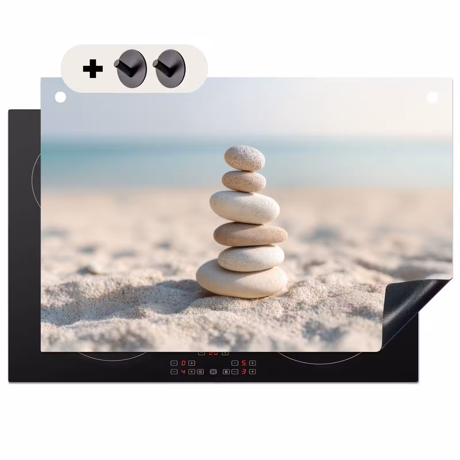 Inductie beschermer en spatscherm (2in1) - Stenen - Stapel - Zand - Zee — 1