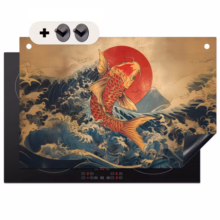 Inductie beschermer en spatscherm (2in1) - Koi - Zee - Golven - Zon — 1