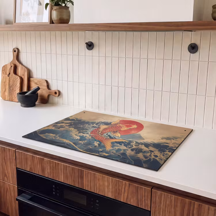 Inductie beschermer en spatscherm (2in1) - Koi - Zee - Golven - Zon — 3