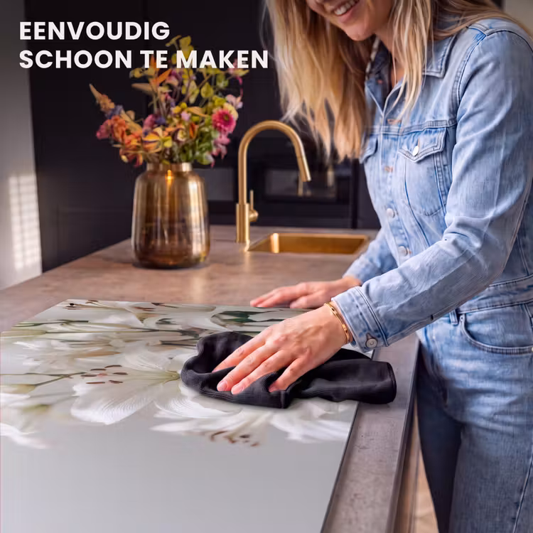 Inductie beschermer en spatscherm (2in1) - Lelies - Boekte - Wit - Meeldraden — 5