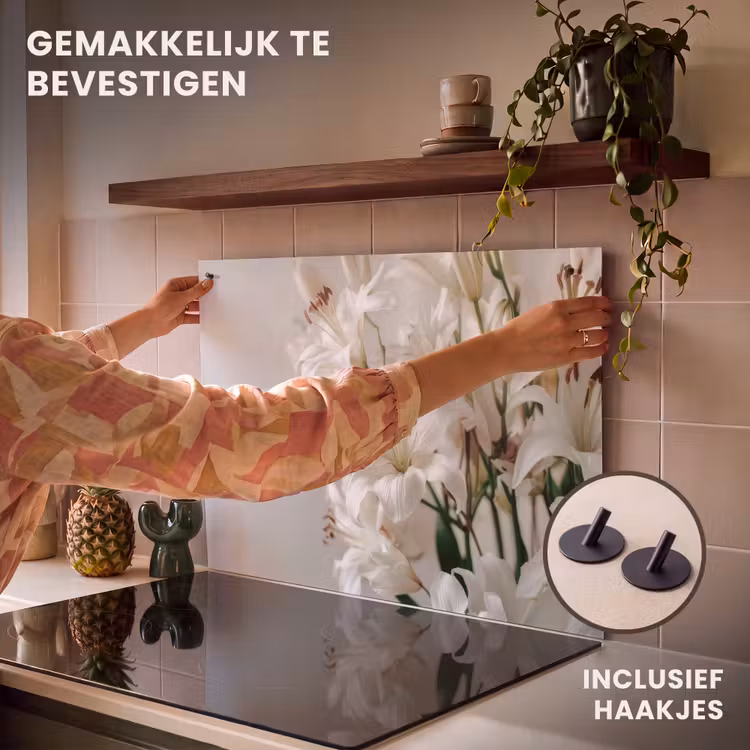 Inductie beschermer en spatscherm (2in1) - Lelies - Boekte - Wit - Meeldraden — 7