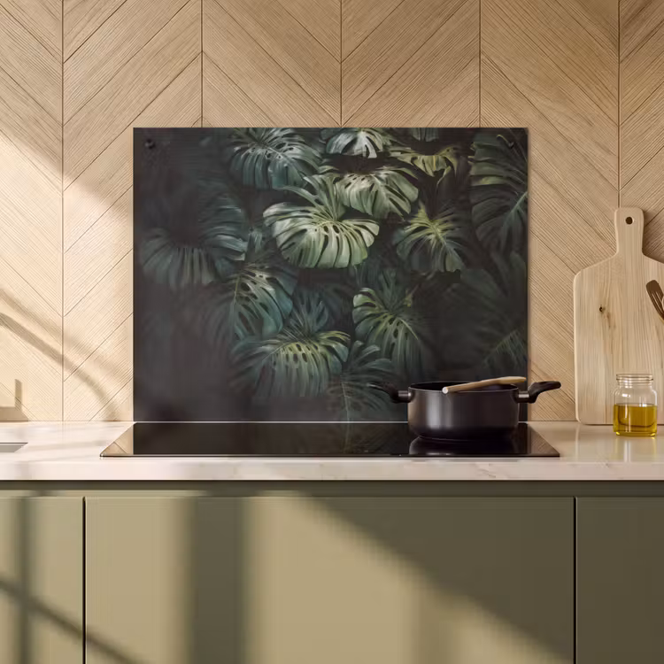 Inductie beschermer en spatscherm (2in1) - Plant - Monstera - Lichtinval — 2