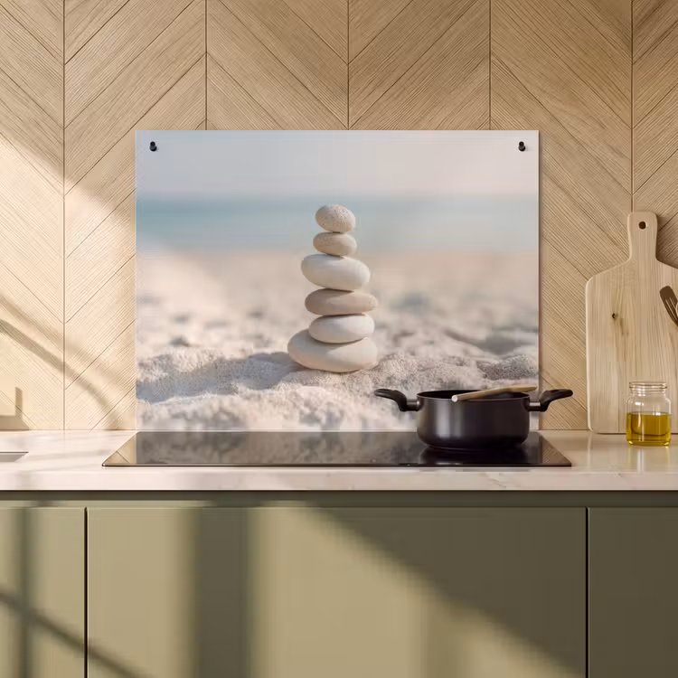 Inductie beschermer en spatscherm (2in1) - Stenen - Stapel - Zand - Zee — 2