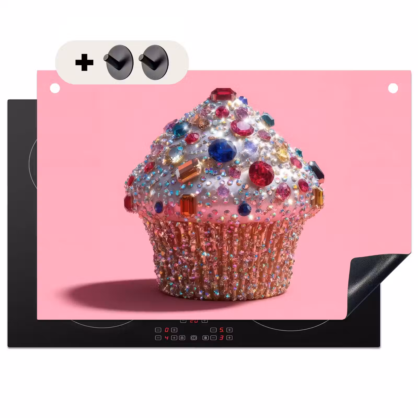 Inductie beschermer en spatscherm (2in1) - Cupcake - Kleurrijk - Edelstenen — 1