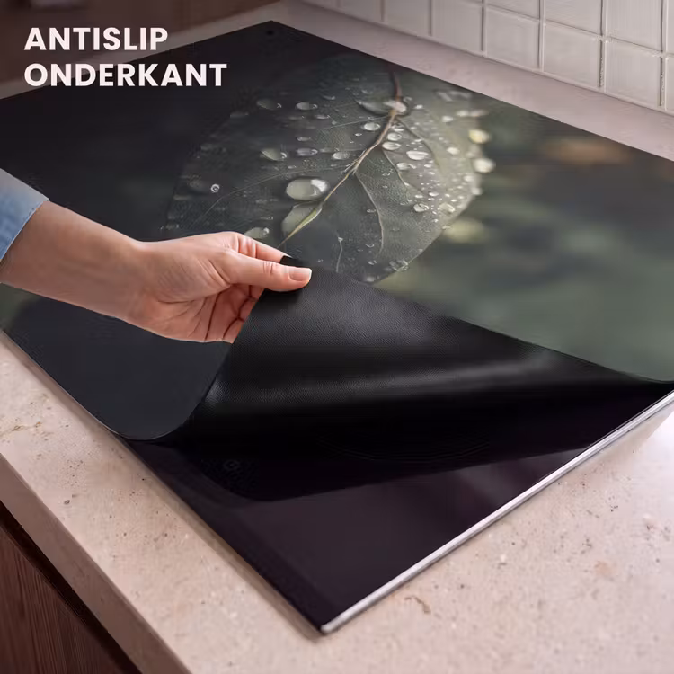 Inductie beschermer en spatscherm (2in1) - Blad - Groen - Nerven - Regendruppels — 4