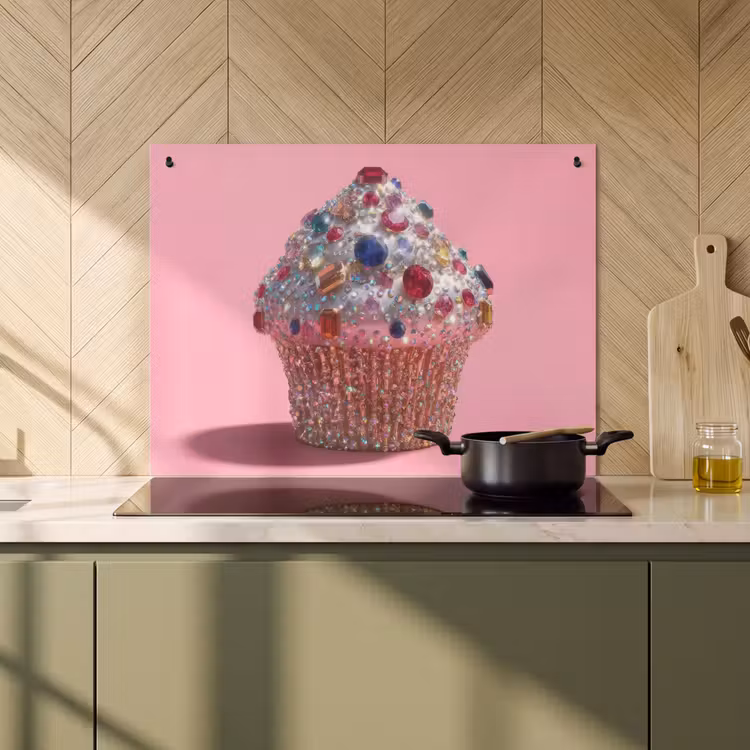 Inductie beschermer en spatscherm (2in1) - Cupcake - Kleurrijk - Edelstenen — 2