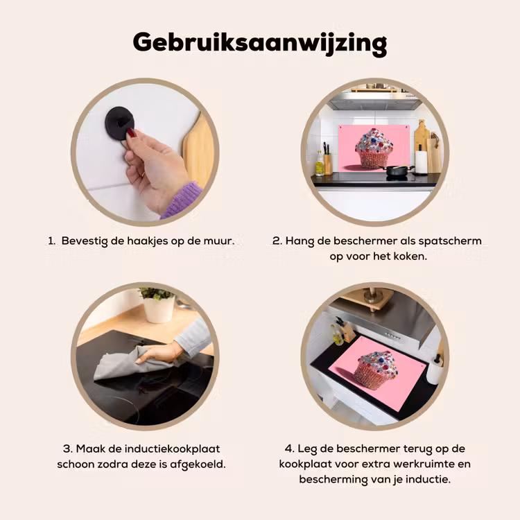 Inductie beschermer en spatscherm (2in1) - Cupcake - Kleurrijk - Edelstenen — 6