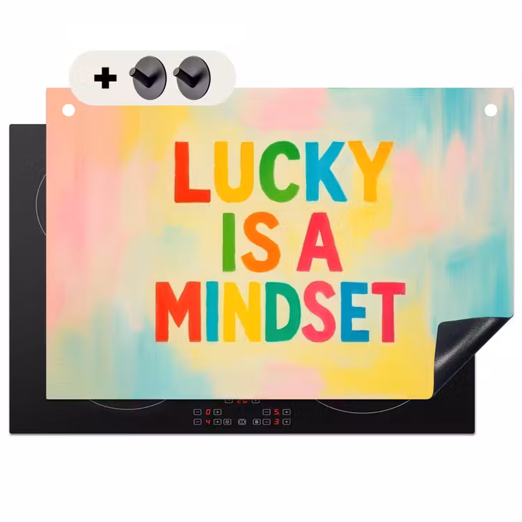 Inductie beschermer en spatscherm (2in1) - Quote - Lucky - Regenboogkleuren — 1