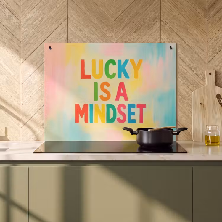 Inductie beschermer en spatscherm (2in1) - Quote - Lucky - Regenboogkleuren — 2