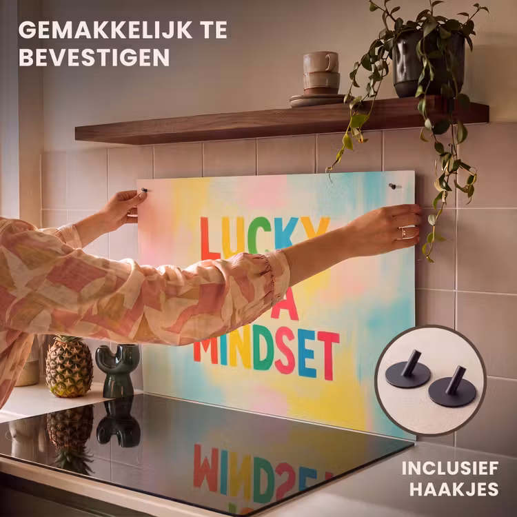 Inductie beschermer en spatscherm (2in1) - Quote - Lucky - Regenboogkleuren — 7