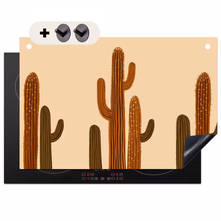 Inductie beschermer en spatscherm (2in1) - Cactus - Woestijn - Zand - Bruin — 1