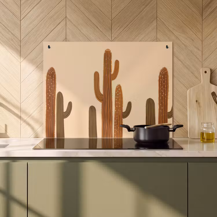 Inductie beschermer en spatscherm (2in1) - Cactus - Woestijn - Zand - Bruin — 2