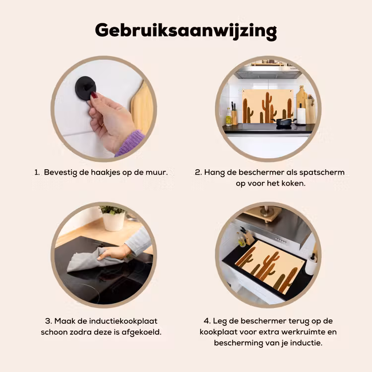 Inductie beschermer en spatscherm (2in1) - Cactus - Woestijn - Zand - Bruin — 6