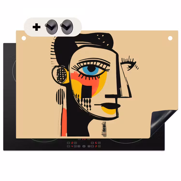 Inductie beschermer en spatscherm (2in1) - Geometrisch - Felle kleuren - Kubistische stijl — 1