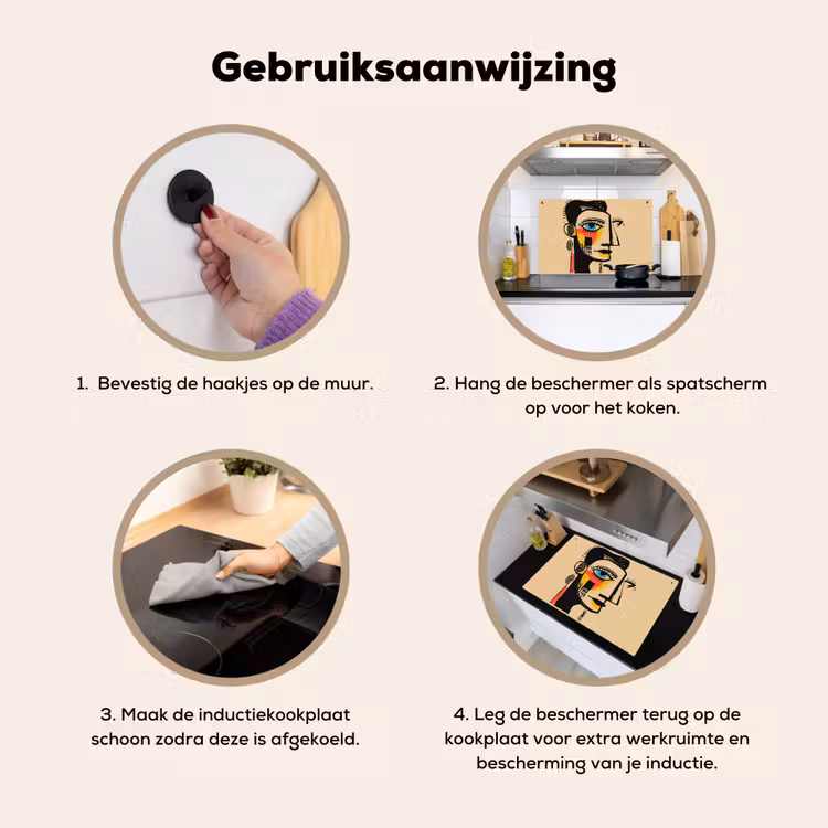 Inductie beschermer en spatscherm (2in1) - Geometrisch - Felle kleuren - Kubistische stijl — 6