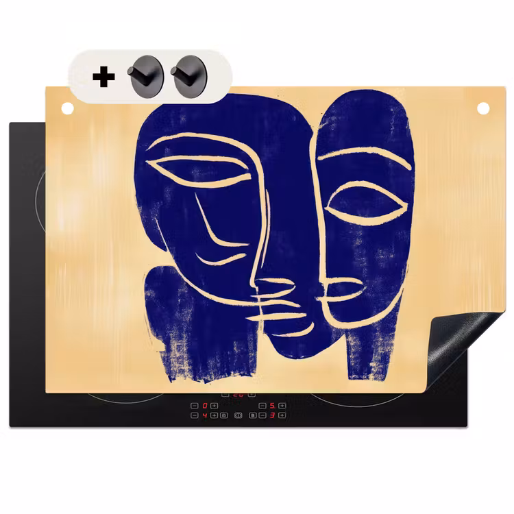 Inductie beschermer en spatscherm (2in1) - Okergeel - Blauw - Eenvoudige lijnen — 1