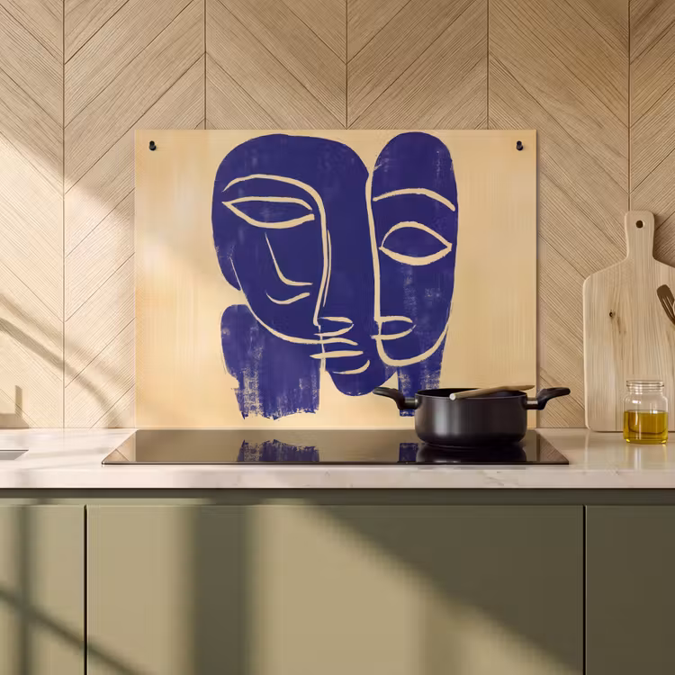 Inductie beschermer en spatscherm (2in1) - Okergeel - Blauw - Eenvoudige lijnen — 2
