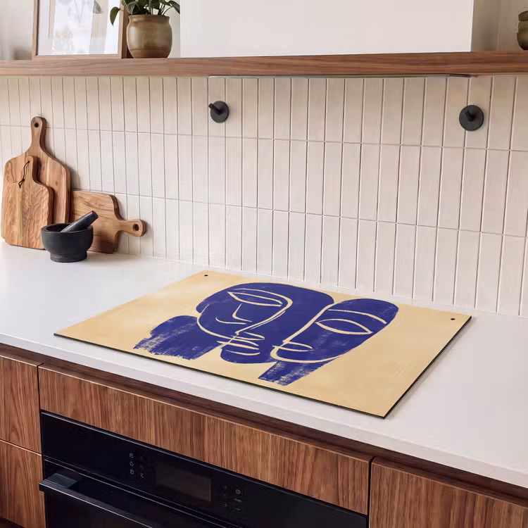 Inductie beschermer en spatscherm (2in1) - Okergeel - Blauw - Eenvoudige lijnen — 3