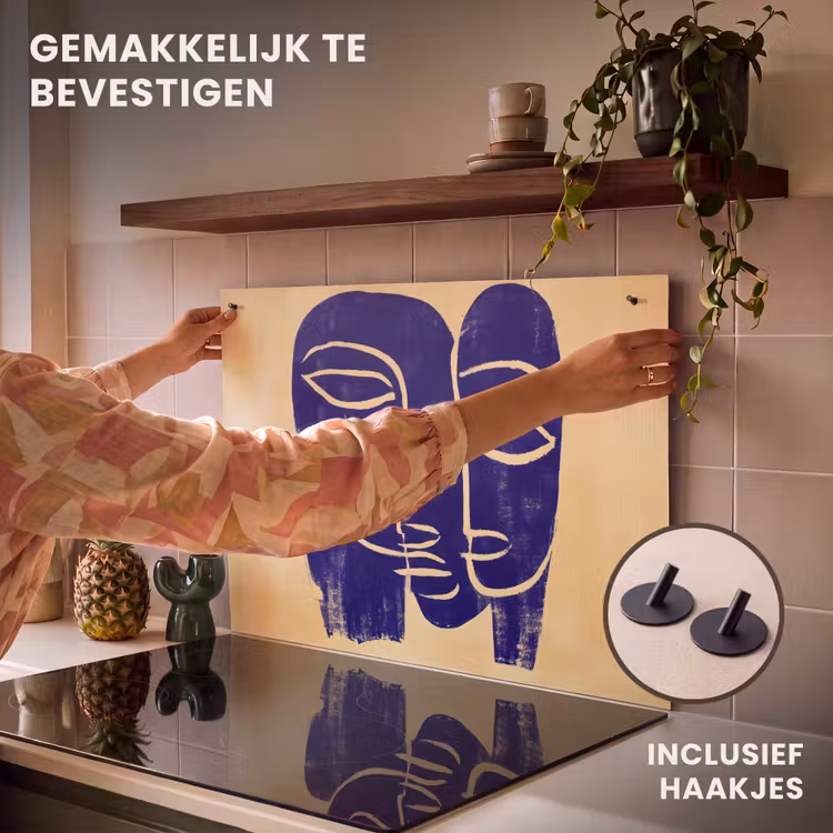 Inductie beschermer en spatscherm (2in1) - Okergeel - Blauw - Eenvoudige lijnen — 7