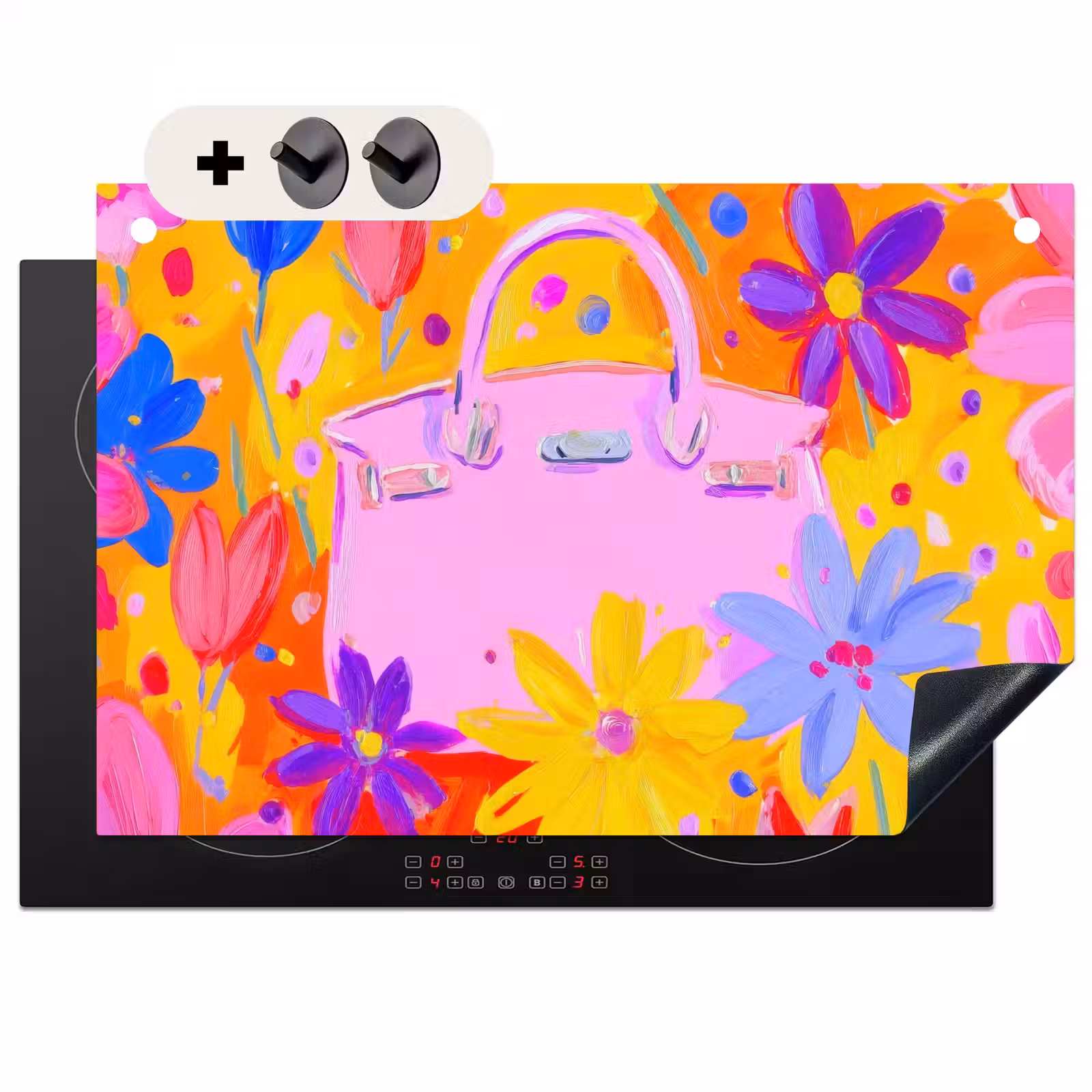Inductie beschermer en spatscherm (2in1) - Tas - Roze - Bloemen — 1