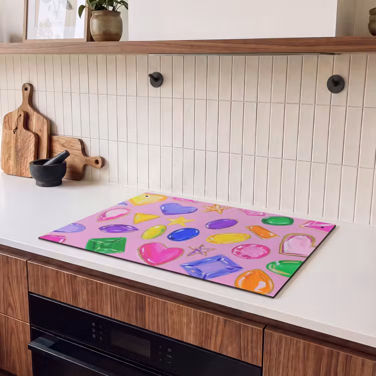 Inductie beschermer en spatscherm (2in1) - Edelstenen - Vormen - Hartje - Kleurrijk — 3