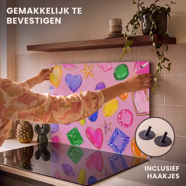 Inductie beschermer en spatscherm (2in1) - Edelstenen - Vormen - Hartje - Kleurrijk — 7