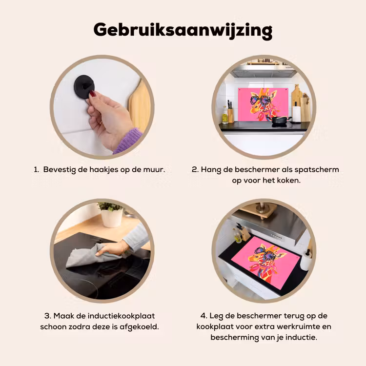 Inductie beschermer en spatscherm (2in1) - Giraf - Roze - Bril - Sjaal — 6