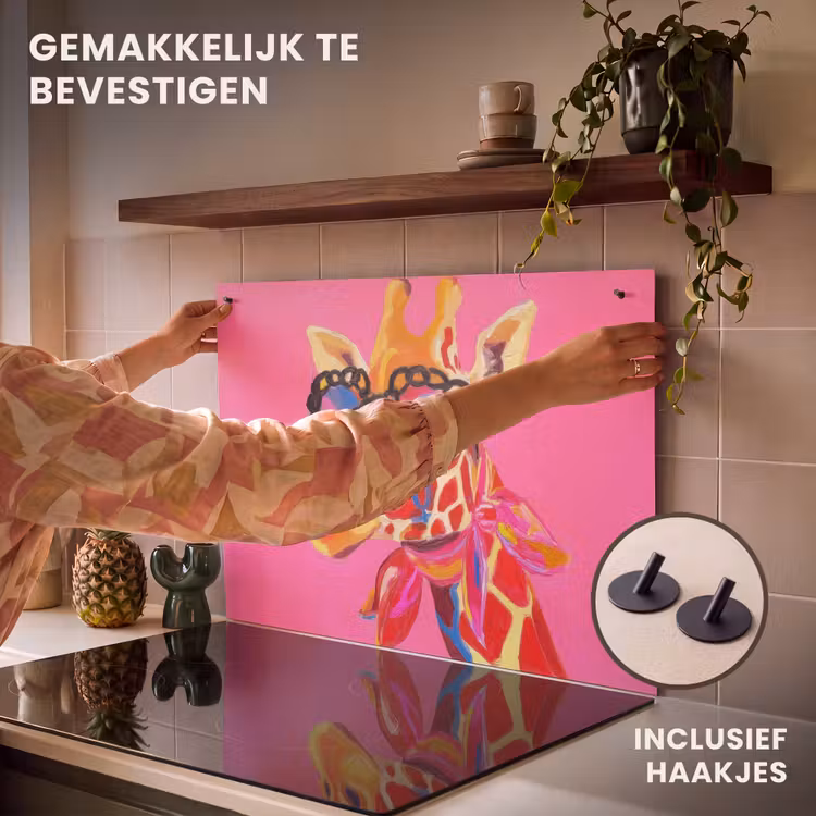 Inductie beschermer en spatscherm (2in1) - Giraf - Roze - Bril - Sjaal — 7