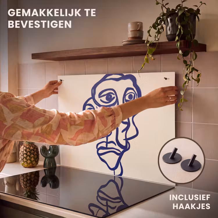 Inductie beschermer en spatscherm (2in1) - Lijntekening - Overlappende gezichten - Donkerblauw — 7
