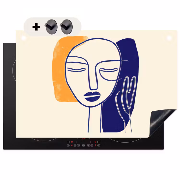 Inductie beschermer en spatscherm (2in1) - Minimalistisch - Gezicht - Hand - Oranje - Blauw — 1