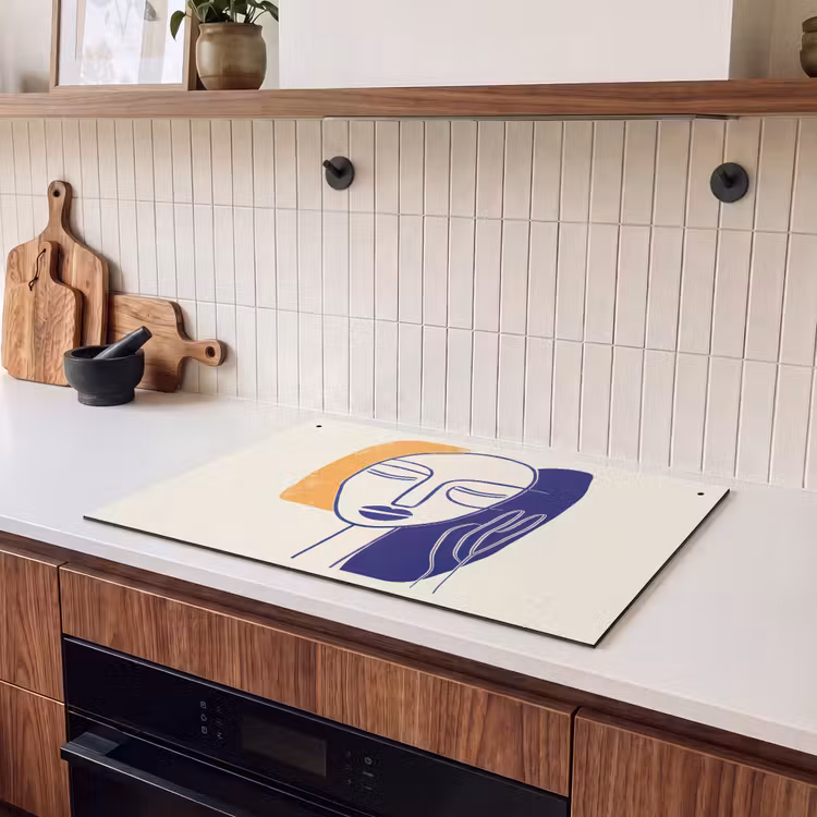 Inductie beschermer en spatscherm (2in1) - Minimalistisch - Gezicht - Hand - Oranje - Blauw — 3