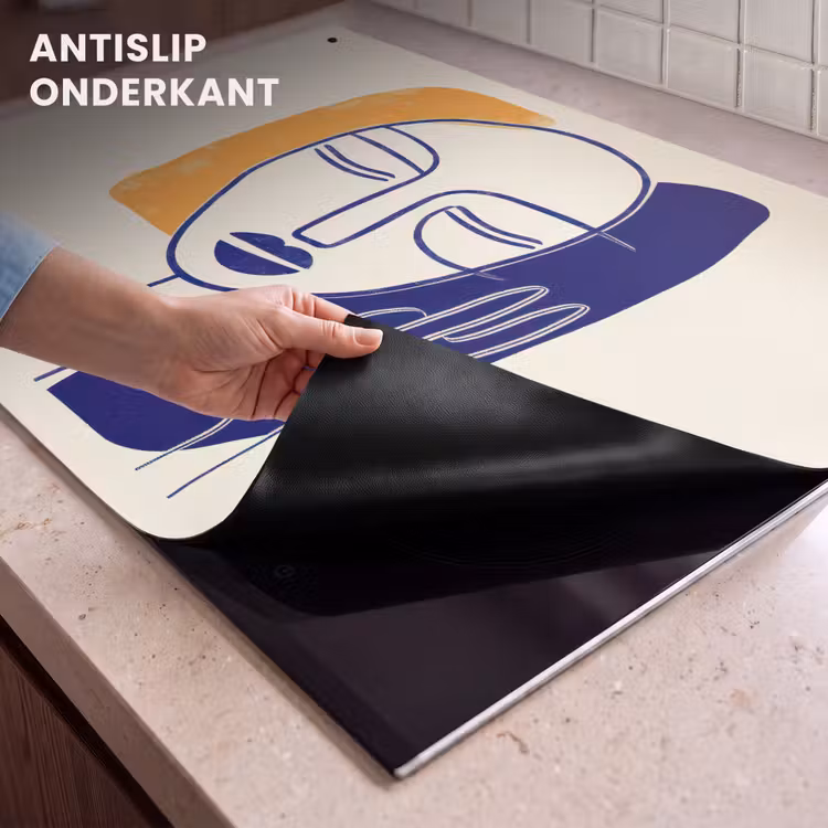 Inductie beschermer en spatscherm (2in1) - Minimalistisch - Gezicht - Hand - Oranje - Blauw — 4