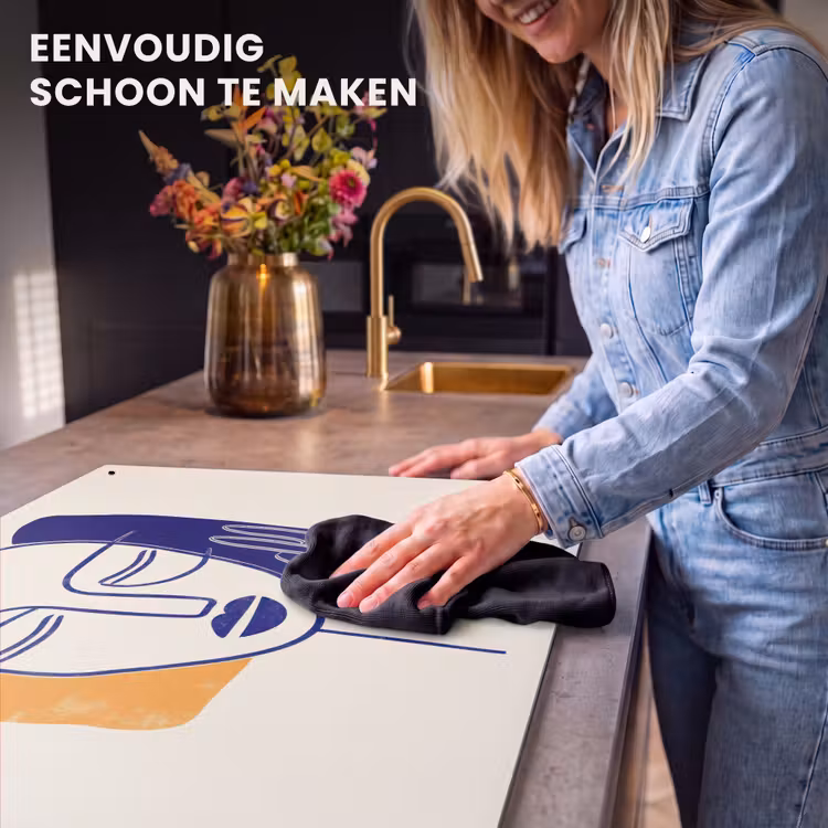 Inductie beschermer en spatscherm (2in1) - Minimalistisch - Gezicht - Hand - Oranje - Blauw — 5