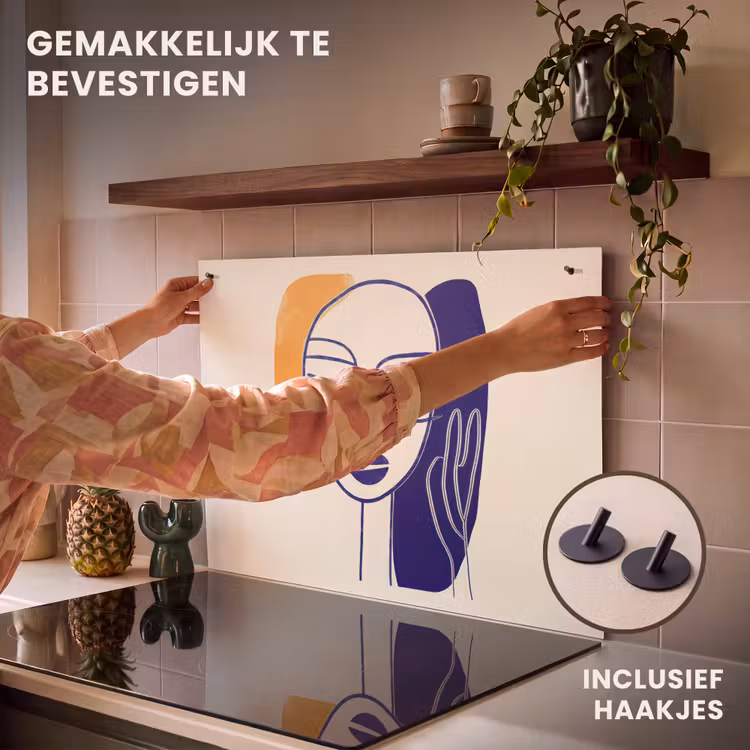 Inductie beschermer en spatscherm (2in1) - Minimalistisch - Gezicht - Hand - Oranje - Blauw — 7