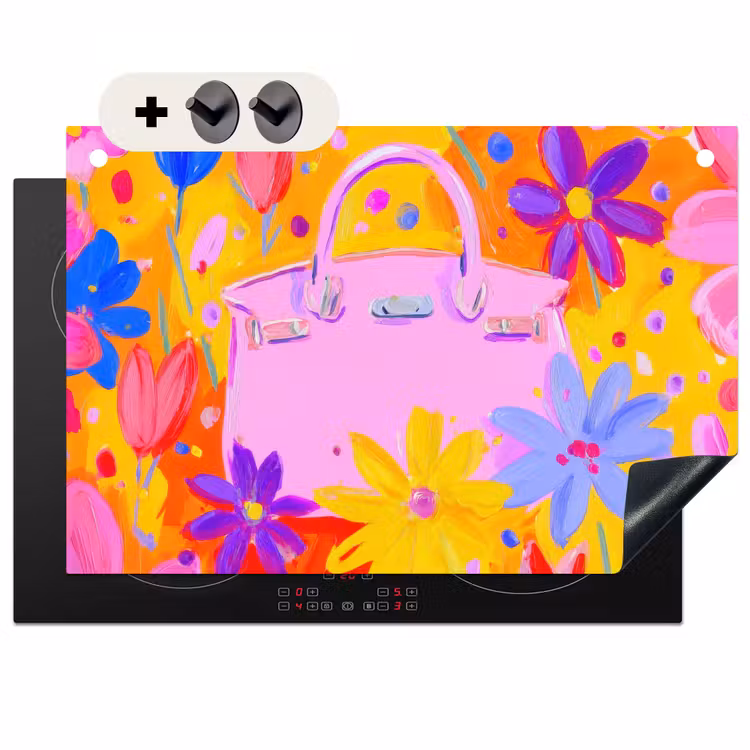Inductie beschermer en spatscherm (2in1) - Tas - Roze - Bloemen — 1